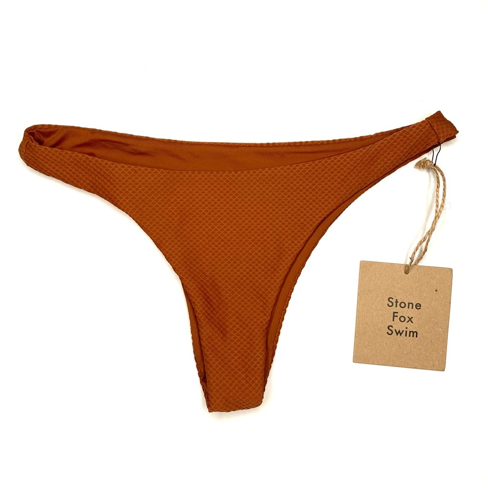 Stone Fox Swim Brown Honeycomb Bikini Bottoms Textured Stretch Minimal NWT